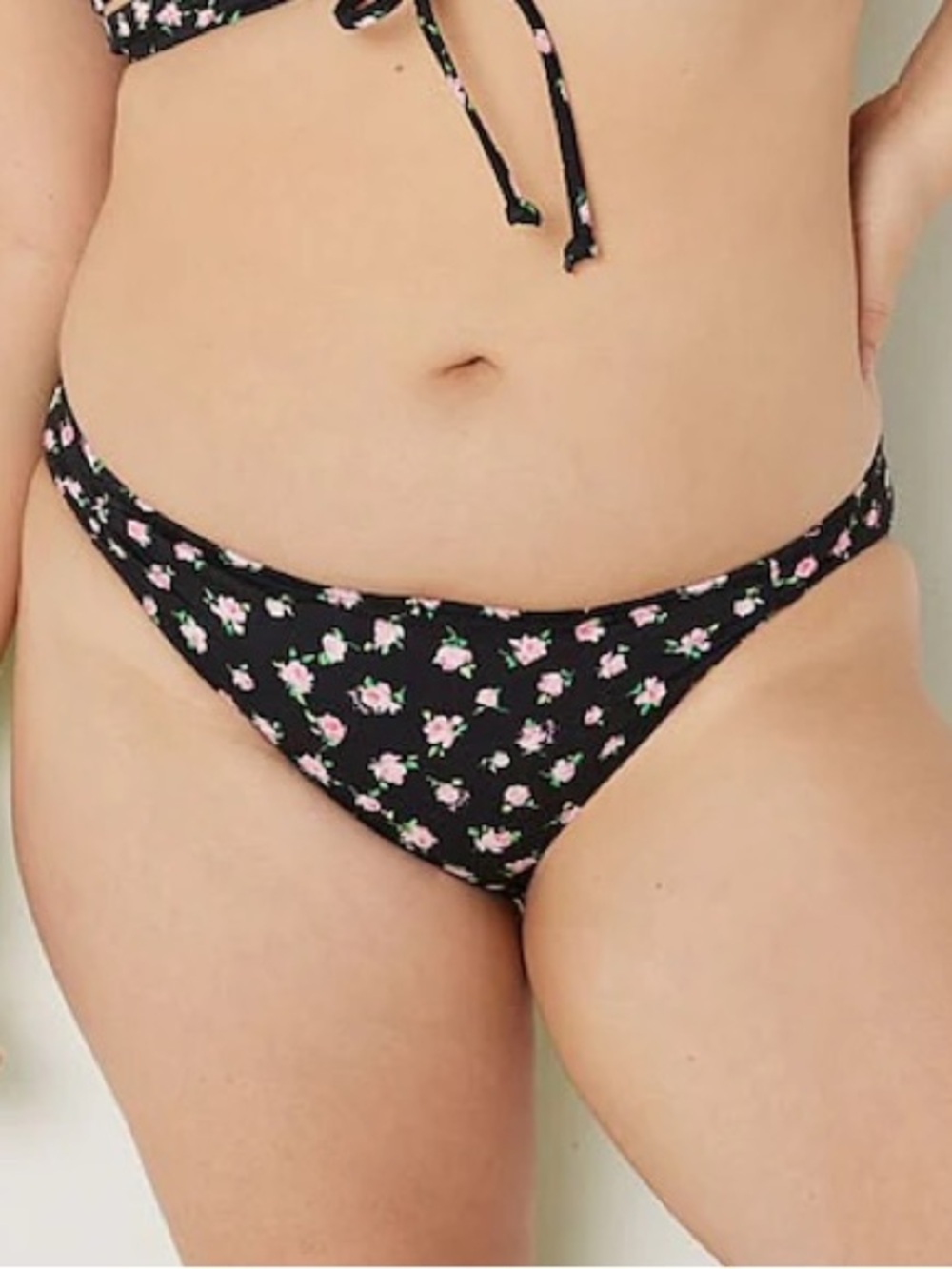 Victoria's Secret PINK Pure Black Floral Brief Bikini Bottom